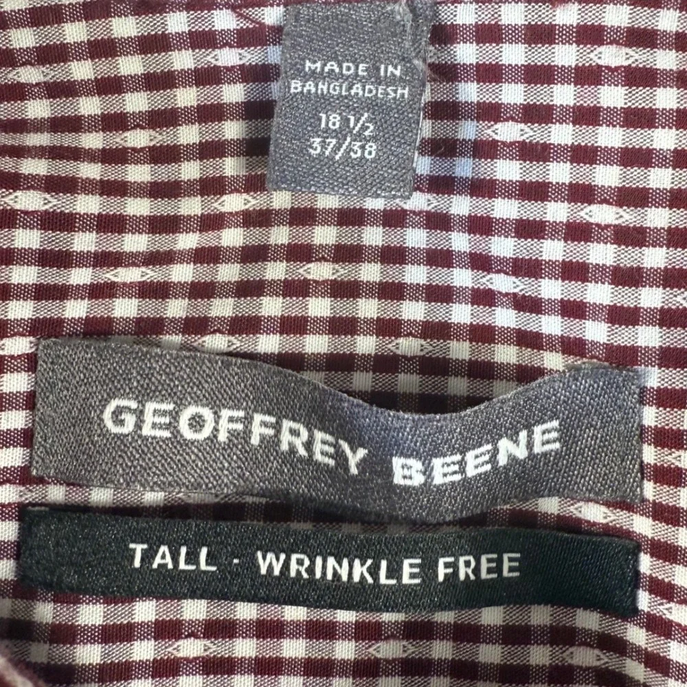 Geoffrey Beene Tall Wrinkle Free Burgundy Gingham Checkered Dress Shirt 37/38‎